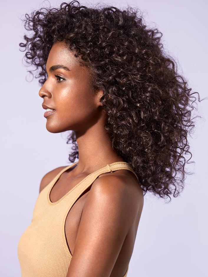 Side profile look of hair after product use