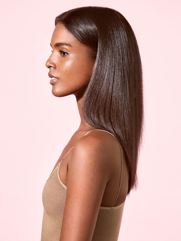 Side profile look of hair after product use