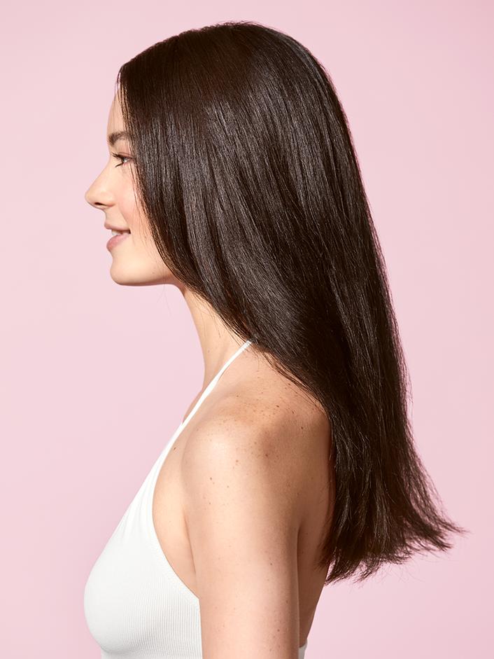 Side profile look of hair after product use